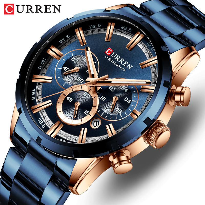 Men Accessories For Wrist - Curren męski zegarek niebieska tarcza pasek