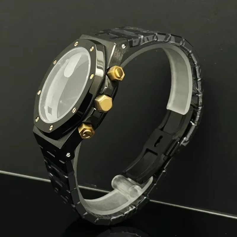 Men Accessories Logo - 41mm różowo-złoty czarny zegarek męski chronograf